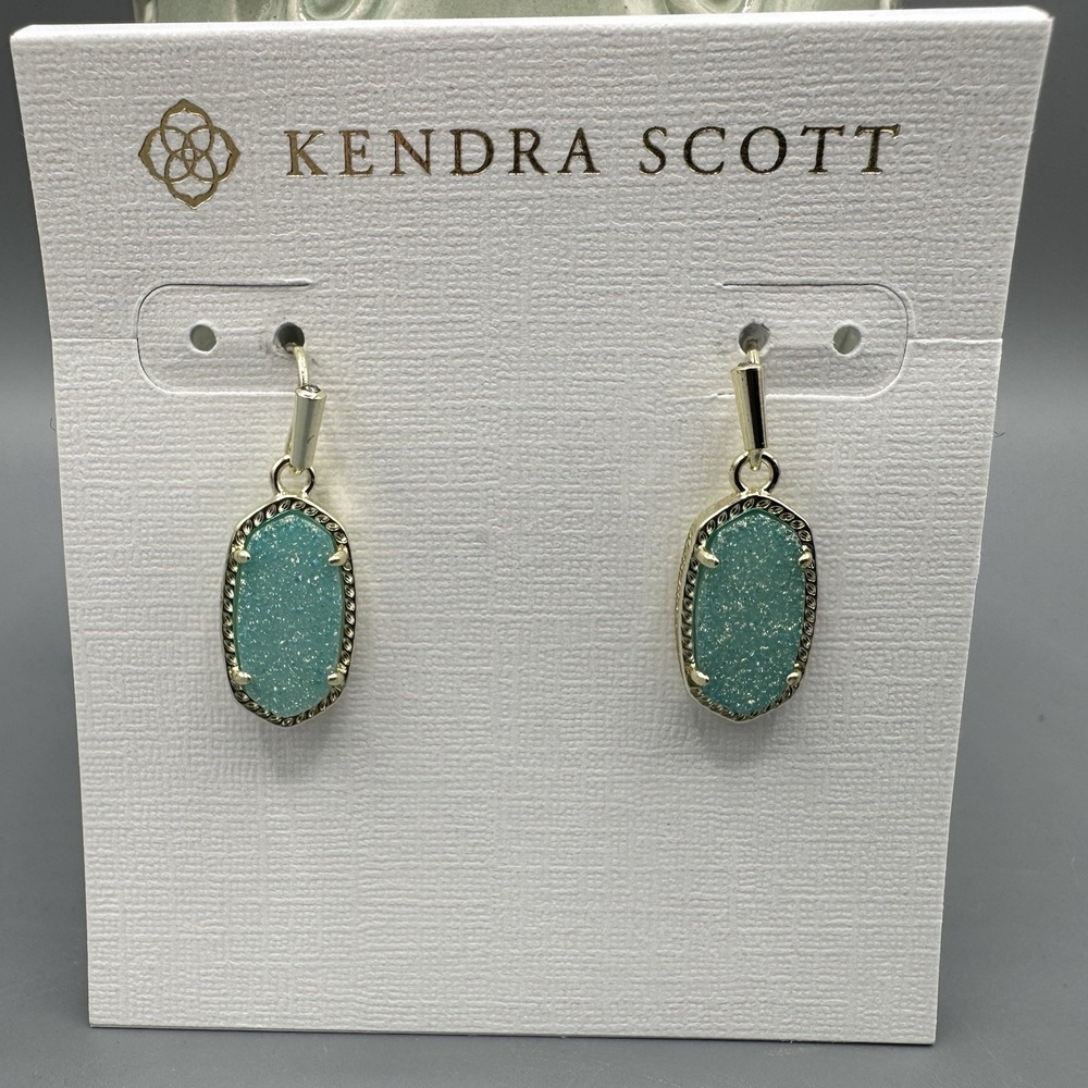 New Kendra Scott Lee Gold Plated Drop Earrings In Teal